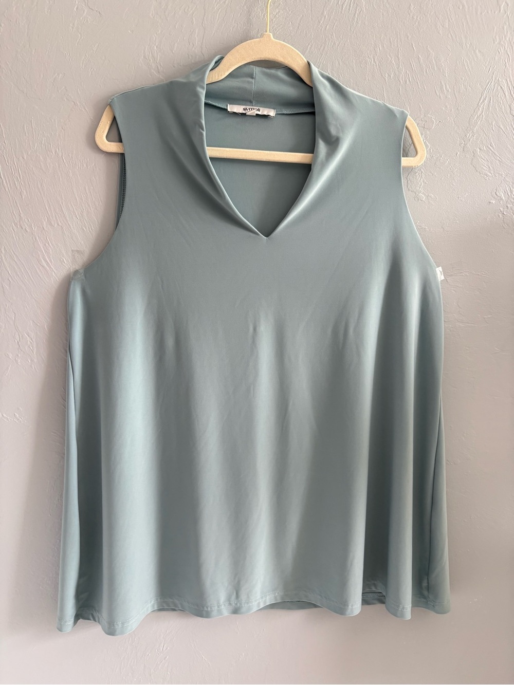 Sympli Sleeveless Deep V-Neck Trapeze Tank Tunic in Stone Blue